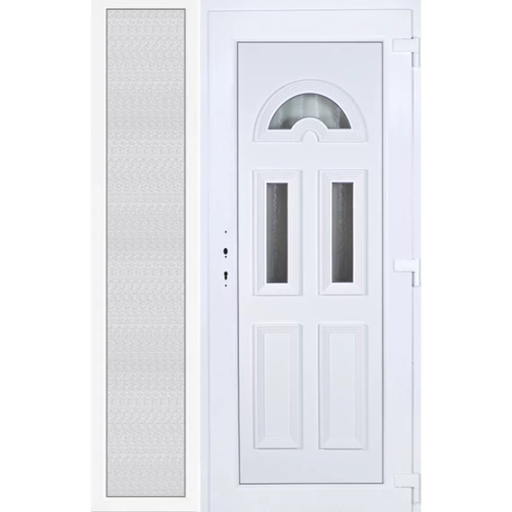 Műanyag bejárati ajtó 140x210 jobbos Miami 3 üveges oldalvilágítóval 5 kamrás fehér