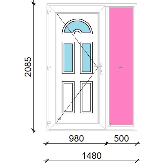 Műanyag bejárati ajtó 150x210 balos Miami 3 üveges oldalvilágítóval 5 kamrás fehér
