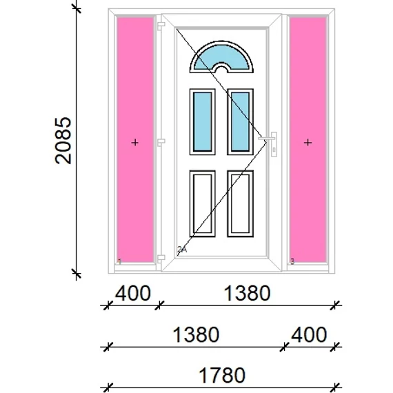 Műanyag bejárati ajtó 180x210 balos Miami 3 üveges oldalvilágítóval 5 kamrás fehér