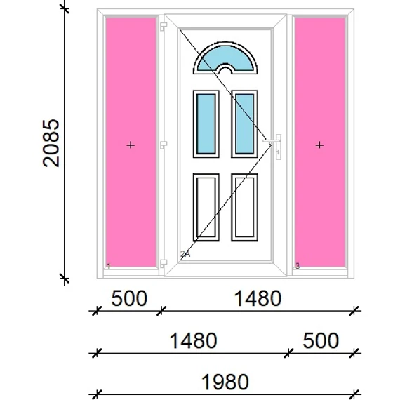 Műanyag bejárati ajtó 200x210 balos Miami 3 üveges oldalvilágítóval 5 kamrás fehér