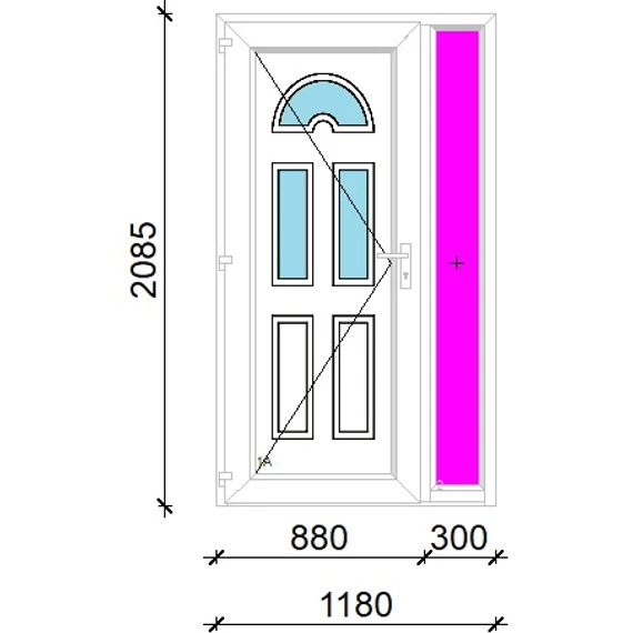 Műanyag bejárati ajtó 120x210 balos Miami 3 üveges 3 rétegű üveggel extra vastag hőszigetelt panellal oldalvilágítóval 5 kamrás fehér
