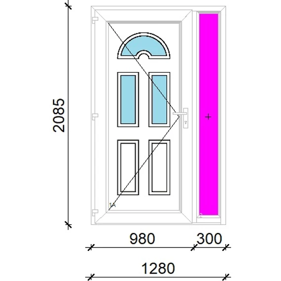 Műanyag bejárati ajtó 130x210 balos Miami 3 üveges 3 rétegű üveggel extra vastag hőszigetelt panellal oldalvilágítóval 5 kamrás fehér