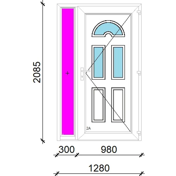 Műanyag bejárati ajtó 130x210 jobbos Miami 3 üveges 3 rétegű üveggel extra vastag hőszigetelt panellal oldalvilágítóval 5 kamrás fehér