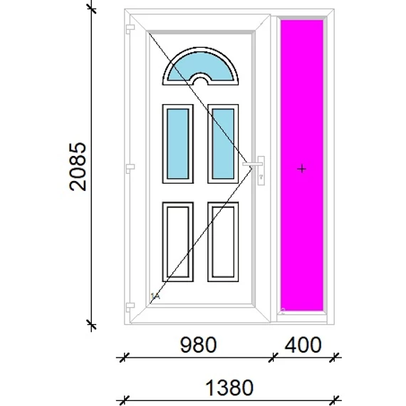 Műanyag bejárati ajtó 140x210 balos Miami 3 üveges 3 rétegű üveggel extra vastag hőszigetelt panellal oldalvilágítóval 5 kamrás fehér