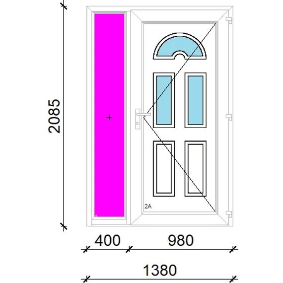 Műanyag bejárati ajtó 140x210 jobbos Miami 3 üveges 3 rétegű üveggel extra vastag hőszigetelt panellal oldalvilágítóval 5 kamrás fehér