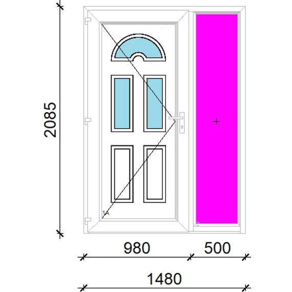 Műanyag bejárati ajtó 150x210 balos Miami 3 üveges 3 rétegű üveggel extra vastag hőszigetelt panellal oldalvilágítóval 5 kamrás fehér