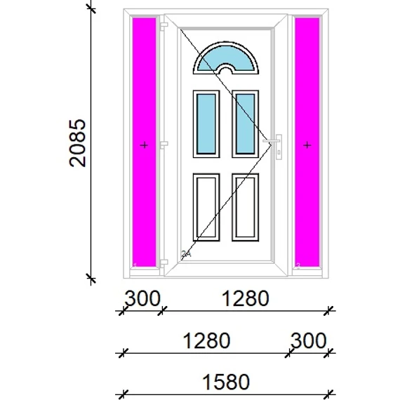 Műanyag bejárati ajtó 160x210 balos Miami 3 üveges 3 rétegű üveggel extra vastag hőszigetelt panellal oldalvilágítóval 5 kamrás fehér