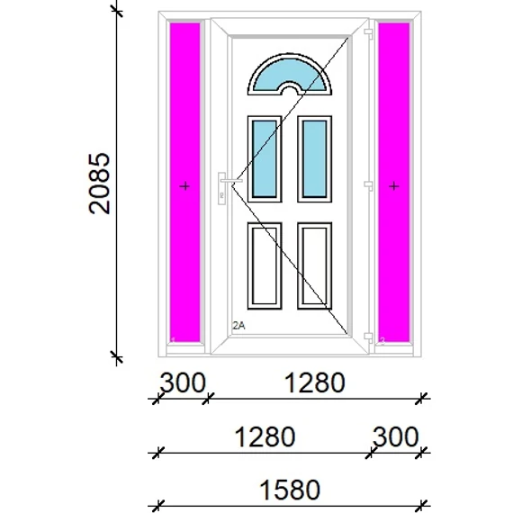 Műanyag bejárati ajtó 160x210 jobbos Miami 3 üveges 3 rétegű üveggel extra vastag hőszigetelt panellal oldalvilágítóval 5 kamrás fehér