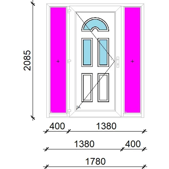 Műanyag bejárati ajtó 180x210 balos Miami 3 üveges 3 rétegű üveggel extra vastag hőszigetelt panellal oldalvilágítóval 5 kamrás fehér