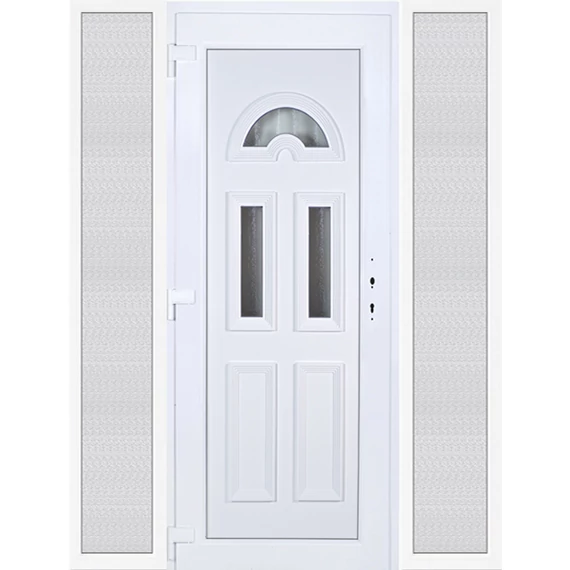 Műanyag bejárati ajtó 180x210 balos Miami 3 üveges 3 rétegű üveggel extra vastag hőszigetelt panellal oldalvilágítóval 5 kamrás fehér