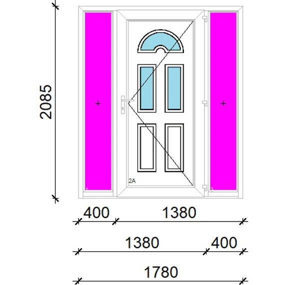 Műanyag bejárati ajtó 180x210 jobbos Miami 3 üveges 3 rétegű üveggel extra vastag hőszigetelt panellal oldalvilágítóval 5 kamrás fehér