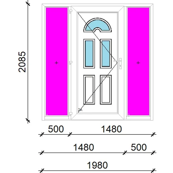 Műanyag bejárati ajtó 200x210 balos Miami 3 üveges 3 rétegű üveggel extra vastag hőszigetelt panellal oldalvilágítóval 5 kamrás fehér
