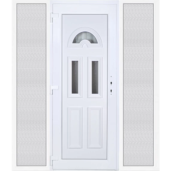 Műanyag bejárati ajtó 200x210 balos Miami 3 üveges 3 rétegű üveggel extra vastag hőszigetelt panellal oldalvilágítóval 5 kamrás fehér