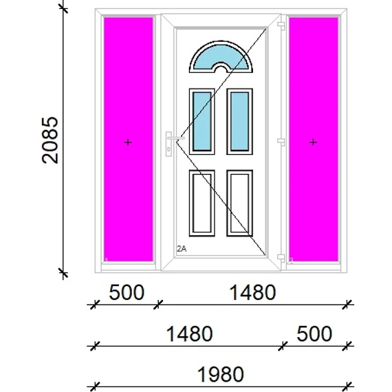 Műanyag bejárati ajtó 200x210 jobbos Miami 3 üveges 3 rétegű üveggel extra vastag hőszigetelt panellal oldalvilágítóval 5 kamrás fehér