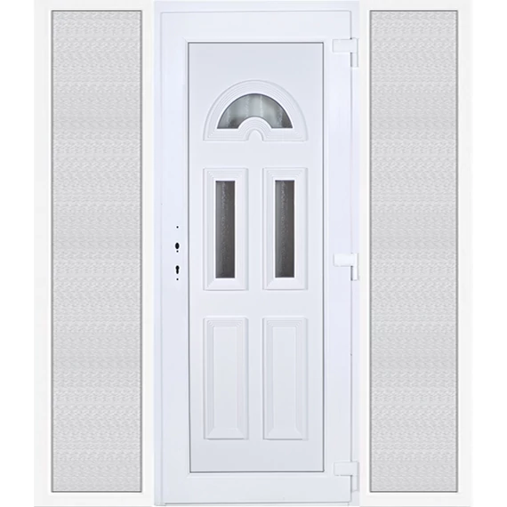 Műanyag bejárati ajtó 200x210 jobbos Miami 3 üveges 3 rétegű üveggel extra vastag hőszigetelt panellal oldalvilágítóval 5 kamrás fehér