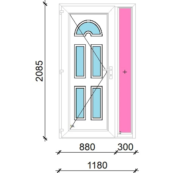 Műanyag bejárati ajtó 120x210 balos Miami 5 üveges oldalvilágítóval 5 kamrás fehér