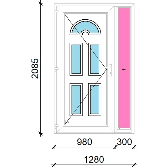 Műanyag bejárati ajtó 130x210 balos Miami 5 üveges oldalvilágítóval 5 kamrás fehér