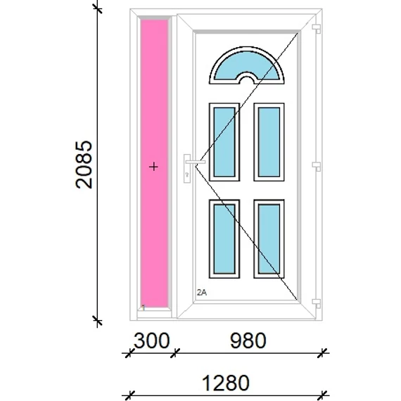 Műanyag bejárati ajtó 130x210 jobbos Miami 5 üveges oldalvilágítóval 5 kamrás fehér