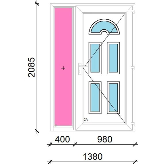 Műanyag bejárati ajtó 140x210 jobbos Miami 5 üveges oldalvilágítóval 5 kamrás fehér