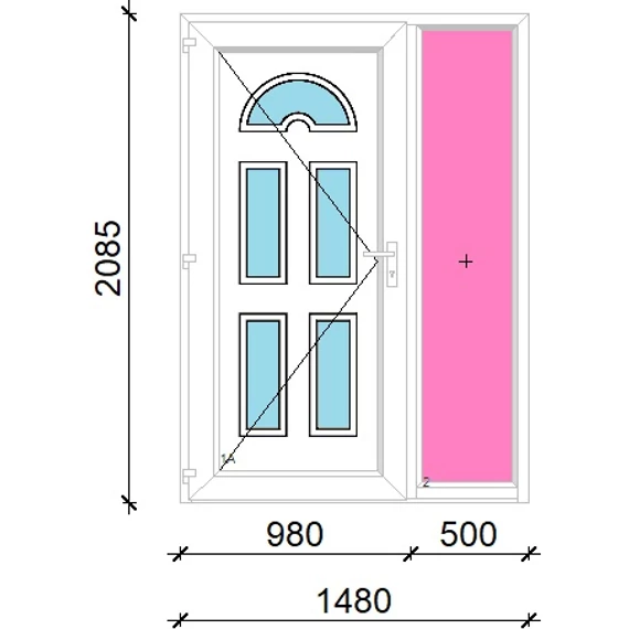 Műanyag bejárati ajtó 150x210 balos Miami 5 üveges oldalvilágítóval 5 kamrás fehér