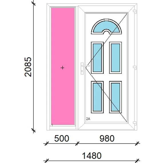 Műanyag bejárati ajtó 150x210 jobbos Miami 5 üveges oldalvilágítóval 5 kamrás fehér