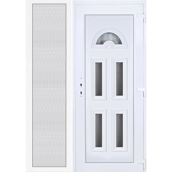Műanyag bejárati ajtó 150x210 jobbos Miami 5 üveges oldalvilágítóval 5 kamrás fehér
