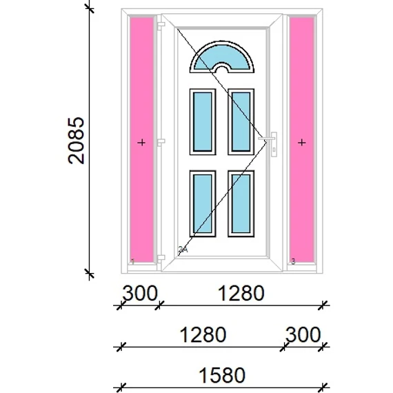 Műanyag bejárati ajtó 160x210 balos Miami 5 üveges oldalvilágítóval 5 kamrás fehér