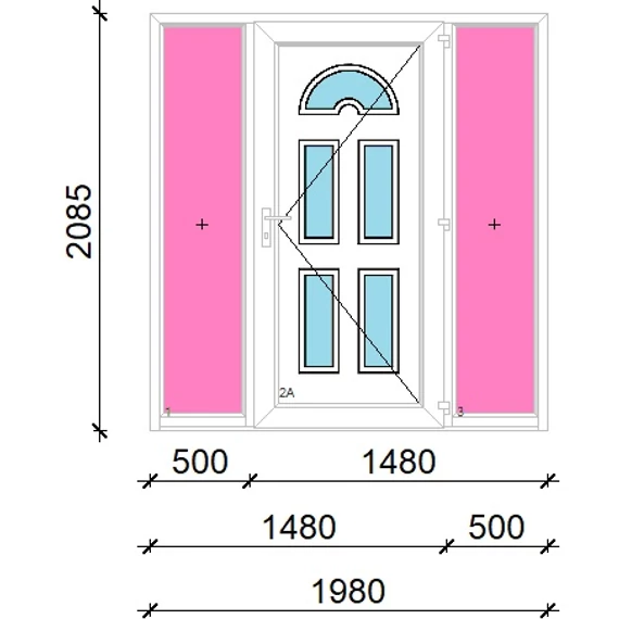 Műanyag bejárati ajtó 200x210 jobbos Miami 5 üveges oldalvilágítóval 5 kamrás fehér