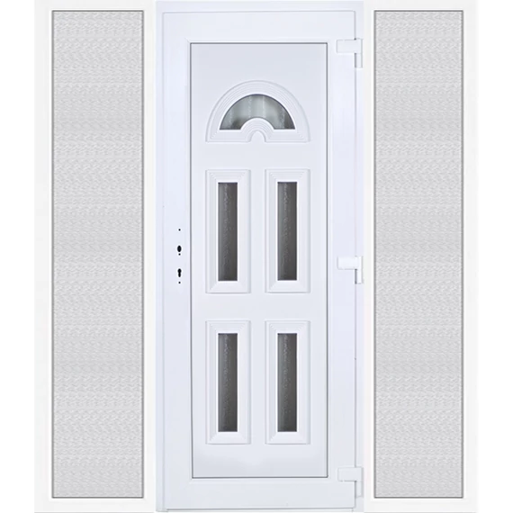 Műanyag bejárati ajtó 200x210 jobbos Miami 5 üveges oldalvilágítóval 5 kamrás fehér