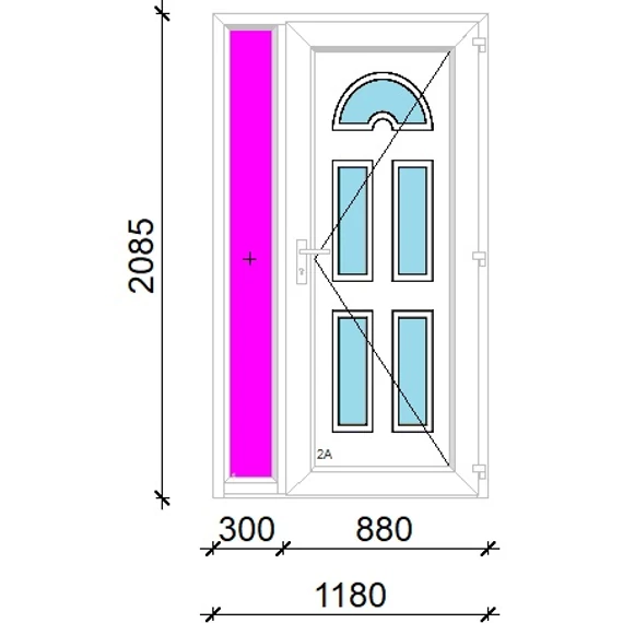 Műanyag bejárati ajtó 120x210 jobbos Miami 5 üveges 3 rétegű üveggel extra vastag hőszigetelt panellal oldalvilágítóval 5 kamrás fehér