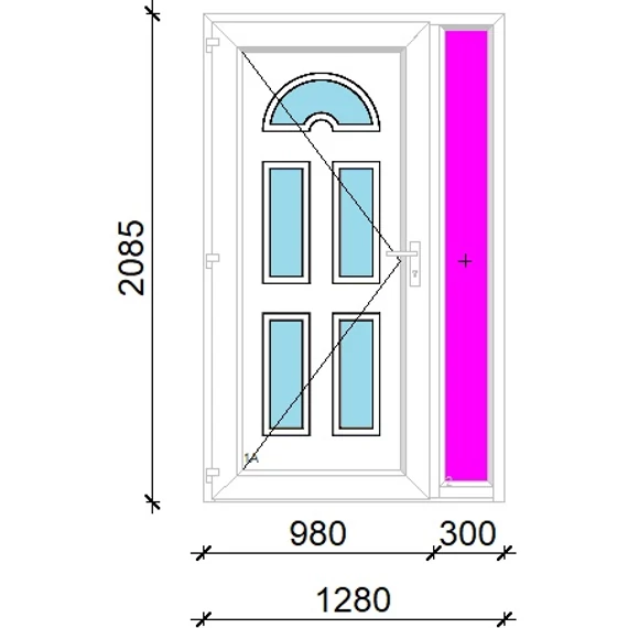 Műanyag bejárati ajtó 130x210 balos Miami 5 üveges 3 rétegű üveggel extra vastag hőszigetelt panellal oldalvilágítóval 5 kamrás fehér