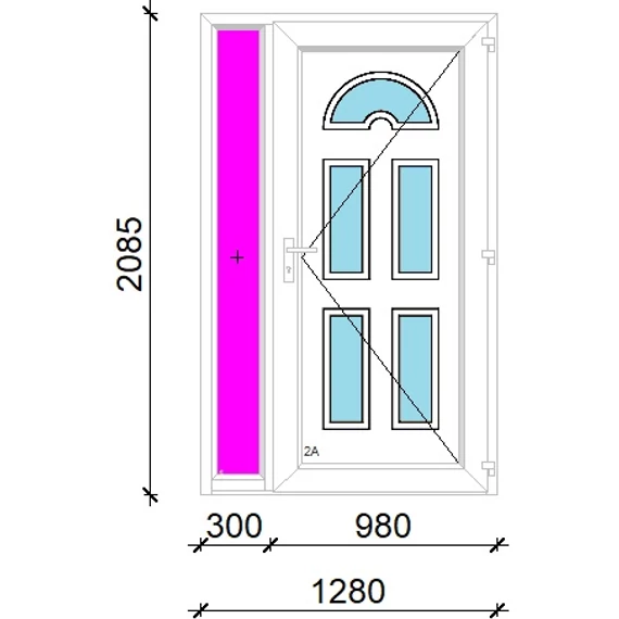 Műanyag bejárati ajtó 130x210 jobbos Miami 5 üveges 3 rétegű üveggel extra vastag hőszigetelt panellal oldalvilágítóval 5 kamrás fehér