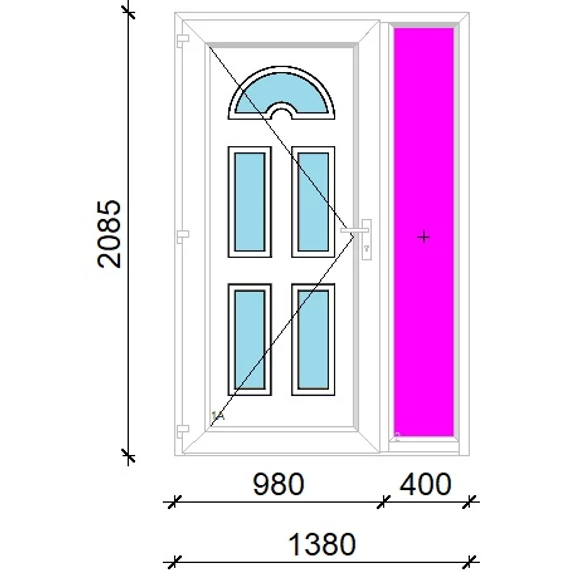 Műanyag bejárati ajtó 140x210 balos Miami 5 üveges 3 rétegű üveggel extra vastag hőszigetelt panellal oldalvilágítóval 5 kamrás fehér