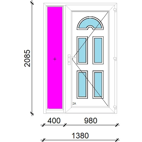 Műanyag bejárati ajtó 140x210 jobbos Miami 5 üveges 3 rétegű üveggel extra vastag hőszigetelt panellal oldalvilágítóval 5 kamrás fehér