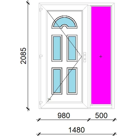 Műanyag bejárati ajtó 150x210 balos Miami 5 üveges 3 rétegű üveggel extra vastag hőszigetelt panellal oldalvilágítóval 5 kamrás fehér