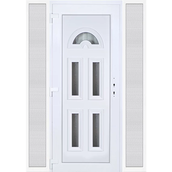 Műanyag bejárati ajtó 160x210 balos Miami 5 üveges 3 rétegű üveggel extra vastag hőszigetelt panellal oldalvilágítóval 5 kamrás fehér