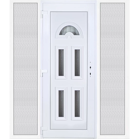 Műanyag bejárati ajtó 200x210 balos Miami 5 üveges 3 rétegű üveggel extra vastag hőszigetelt panellal oldalvilágítóval 5 kamrás fehér