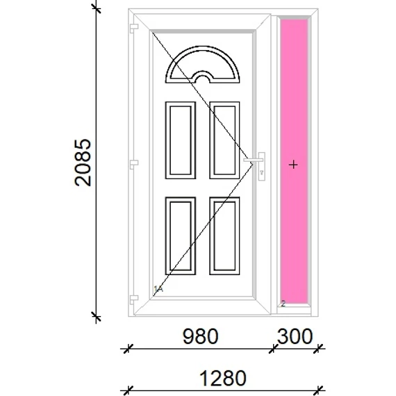 Műanyag bejárati ajtó 130x210 balos Miami tömör oldalvilágítóval 5 kamrás fehér