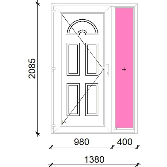Műanyag bejárati ajtó 140x210 balos Miami tömör oldalvilágítóval 5 kamrás fehér
