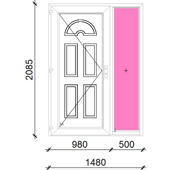 Műanyag bejárati ajtó 150x210 balos Miami tömör oldalvilágítóval 5 kamrás fehér