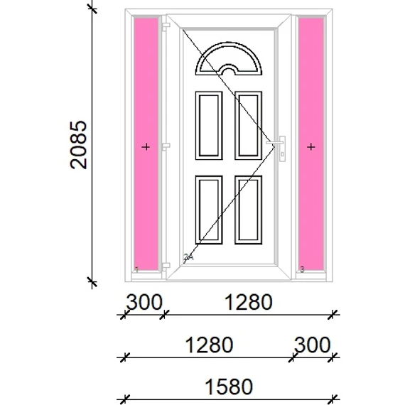 Műanyag bejárati ajtó 160x210 balos Miami tömör oldalvilágítóval 5 kamrás fehér
