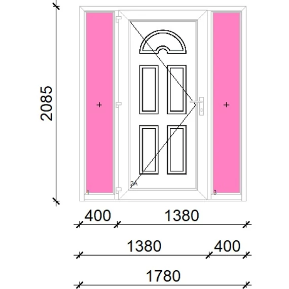 Műanyag bejárati ajtó 180x210 balos Miami tömör oldalvilágítóval 5 kamrás fehér