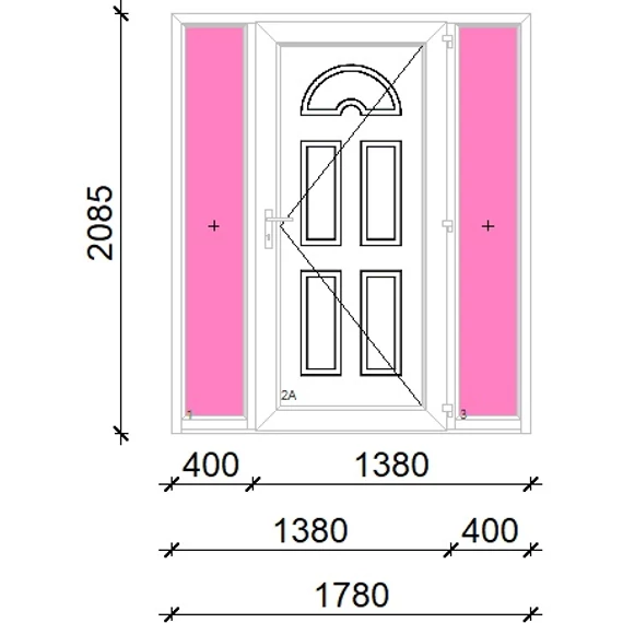 Műanyag bejárati ajtó 180x210 jobbos Miami tömör oldalvilágítóval 5 kamrás fehér