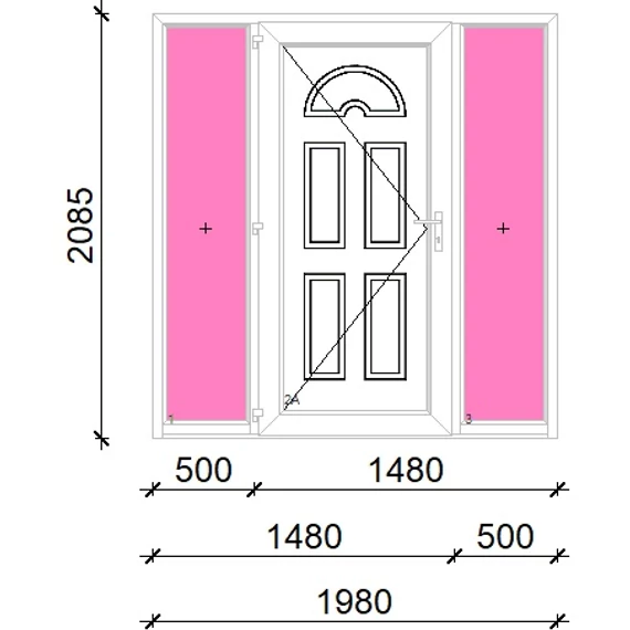 Műanyag bejárati ajtó 200x210 balos Miami tömör oldalvilágítóval 5 kamrás fehér