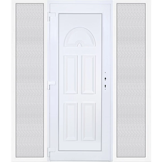 Műanyag bejárati ajtó 200x210 balos Miami tömör oldalvilágítóval 5 kamrás fehér