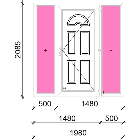 Műanyag bejárati ajtó 200x210 jobbos Miami tömör oldalvilágítóval 5 kamrás fehér