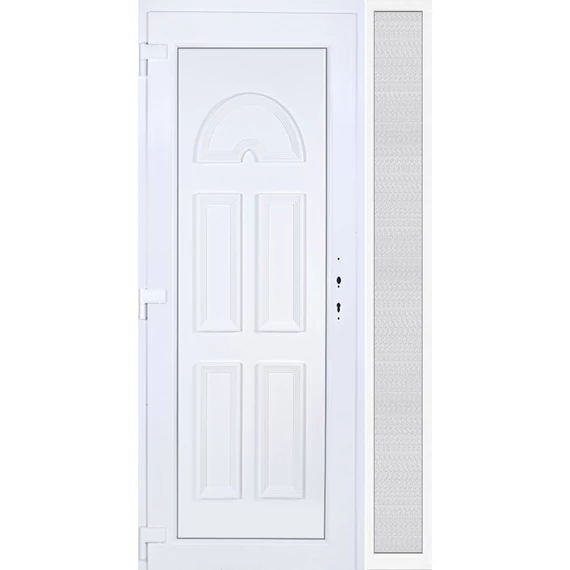 Műanyag bejárati ajtó 120x210 balos Miami tömör extra vastag hőszigetelt panellal oldalvilágítóval 5 kamrás fehér