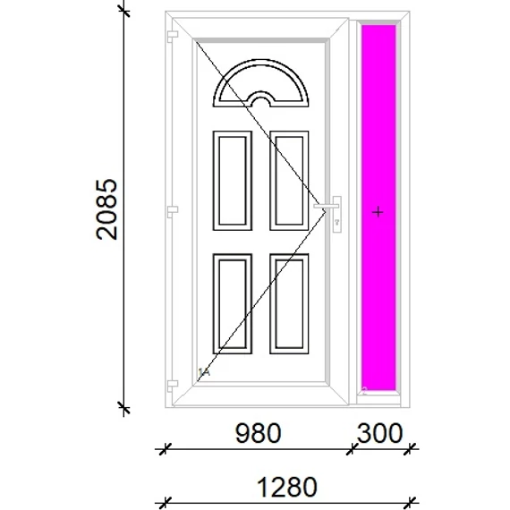 Műanyag bejárati ajtó 130x210 balos Miami tömör extra vastag hőszigetelt panellal oldalvilágítóval 5 kamrás fehér