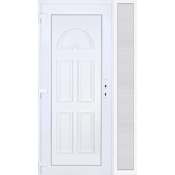 Műanyag bejárati ajtó 130x210 balos Miami tömör extra vastag hőszigetelt panellal oldalvilágítóval 5 kamrás fehér