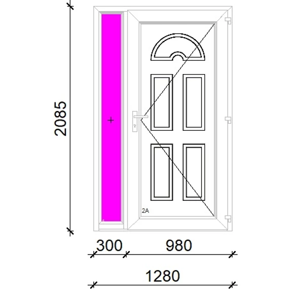 Műanyag bejárati ajtó 130x210 jobbos Miami tömör extra vastag hőszigetelt panellal oldalvilágítóval 5 kamrás fehér